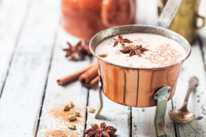 Chai tea with cinnamon, star anise, and cardamom pods